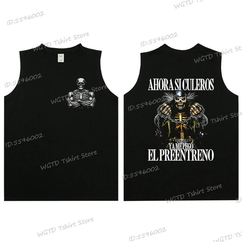 Cool Skeleton Calacas Chidas Gym Print Tank Top for Men Summer Cotton 