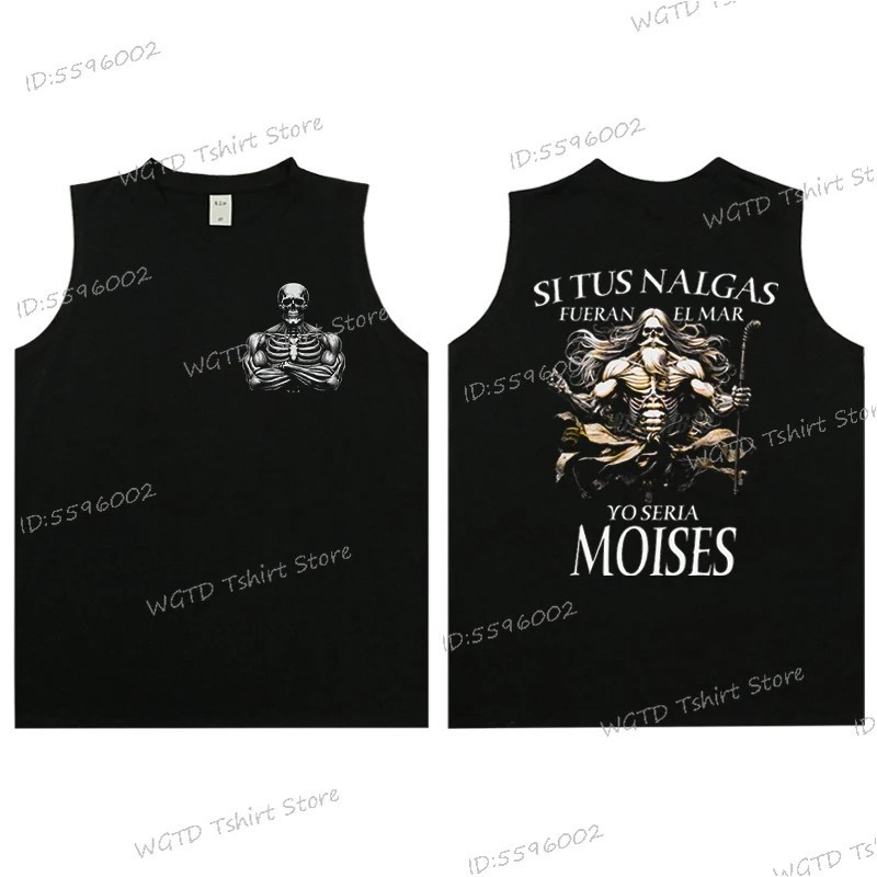 Cool Skeleton Calacas Chidas Gym Print Tank Top for Men Summer Cotton 