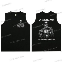 Cool Skeleton Calacas Chidas Gym Print Tank Top for Men Summer Cotton 