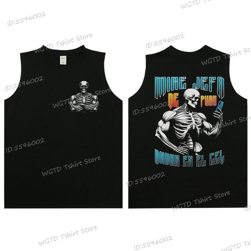 Cool Skeleton Calacas Chidas Gym Print Tank Top for Men Summer Cotton 