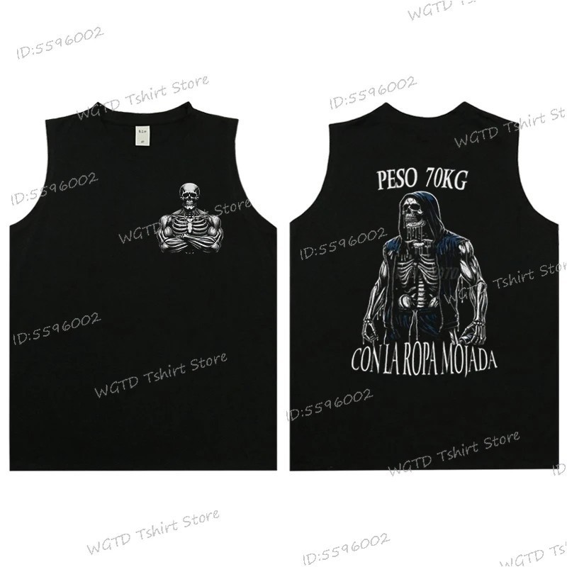 Cool Skeleton Calacas Chidas Gym Print Tank Top for Men Summer Cotton 