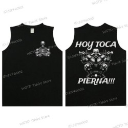 Cool Skeleton Calacas Chidas Gym Print Tank Top for Men Summer Cotton 