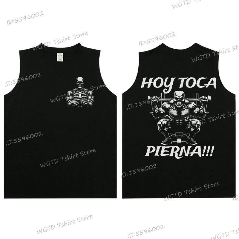 Cool Skeleton Calacas Chidas Gym Print Tank Top for Men Summer Cotton 
