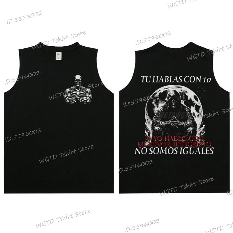 Cool Skeleton Calacas Chidas Gym Print Tank Top for Men Summer Cotton 