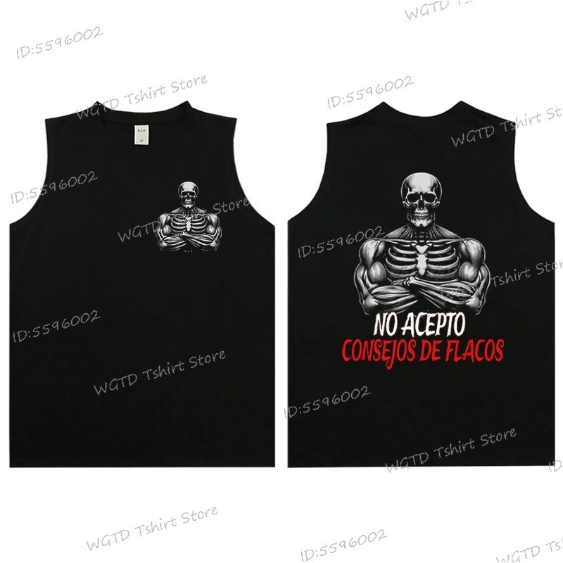 Cool Skeleton Calacas Chidas Gym Print Tank Top for Men Summer Cotton 