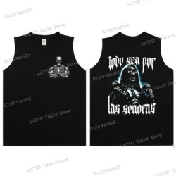 Cool Skeleton Calacas Chidas Gym Print Tank Top for Men Summer Cotton 