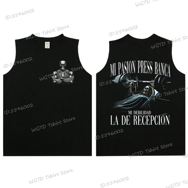 Cool Skeleton Calacas Chidas Gym Print Tank Top for Men Summer Cotton 