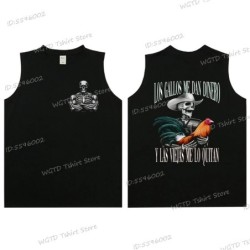Cool Skeleton Calacas Chidas Gym Print Tank Top for Men Summer Cotton 