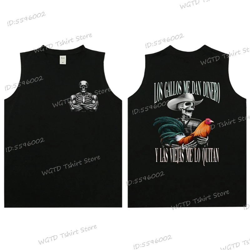 Cool Skeleton Calacas Chidas Gym Print Tank Top for Men Summer Cotton 