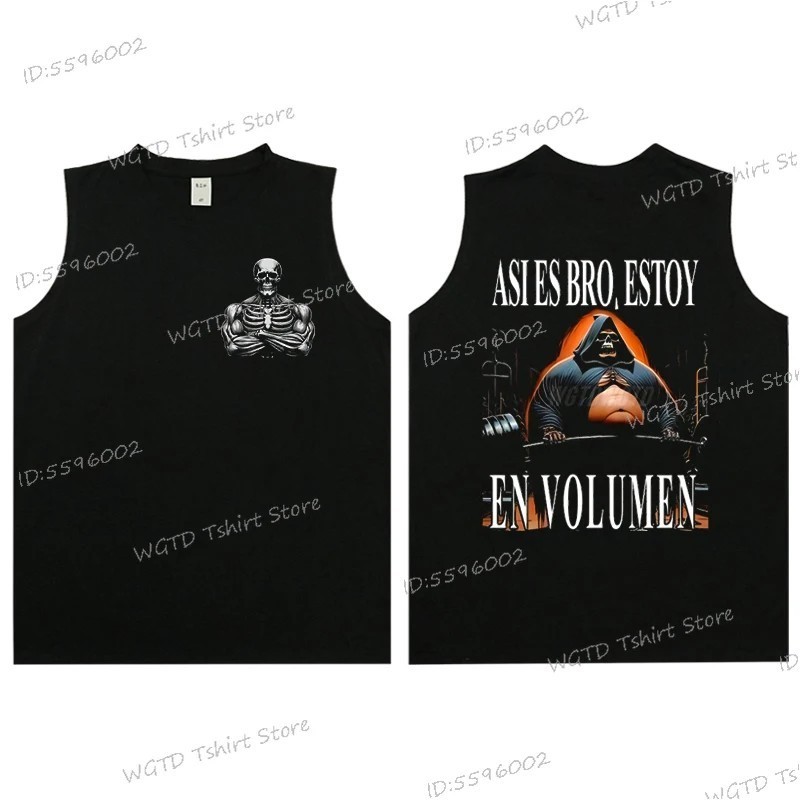 Cool Skeleton Calacas Chidas Gym Print Tank Top for Men Summer Cotton 