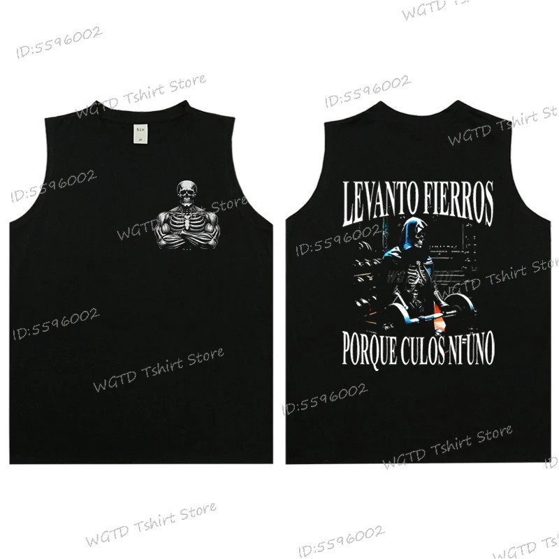 Cool Skeleton Calacas Chidas Gym Print Tank Top for Men Summer Cotton 