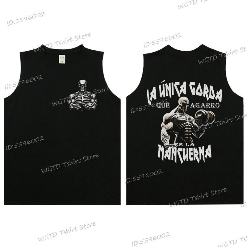 Cool Skeleton Calacas Chidas Gym Print Tank Top for Men Summer Cotton 