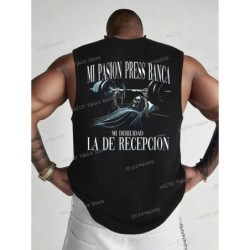 Cool Skeleton Calacas Chidas Gym Print Tank Top for Men Summer Cotton 
