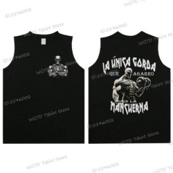 Cool Skeleton Calacas Chidas Gym Print Tank Top for Men Summer Cotton 