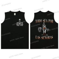 Cool Skeleton Calacas Chidas Gym Print Tank Top for Men Summer Cotton 
