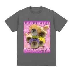 Certified Gangsta Funny Cat Meme T-shirts Men Women Cute Style Cotton 