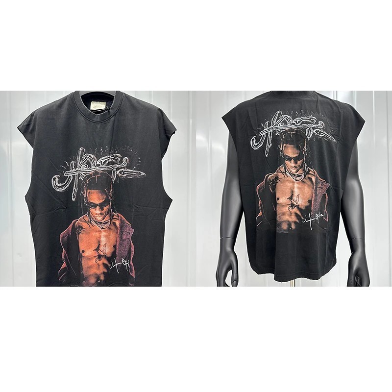2026 New Cactus Jack Men's American Streetwear Print Tank Top Loose Fi