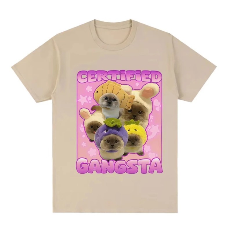 Certified Gangsta Funny Cat Meme T-shirts Men Women Cute Style Cotton 