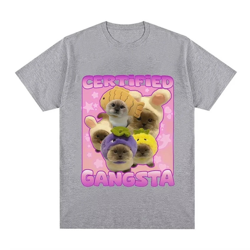 Certified Gangsta Funny Cat Meme T-shirts Men Women Cute Style Cotton 