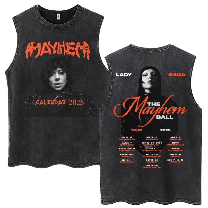 Lady Gaga The Mayhem Ball Tour 2025 Wash Tank Tops Fashion Men Women H