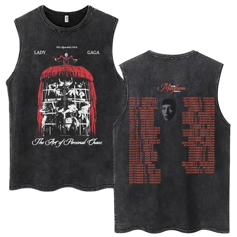 Lady Gaga The Mayhem Ball Tour 2025 Wash Tank Tops Fashion Men Women H