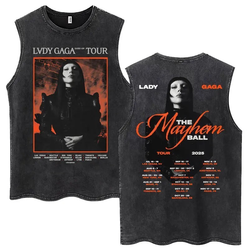 Lady Gaga The Mayhem Ball Tour 2025 Wash Tank Tops Fashion Men Women H