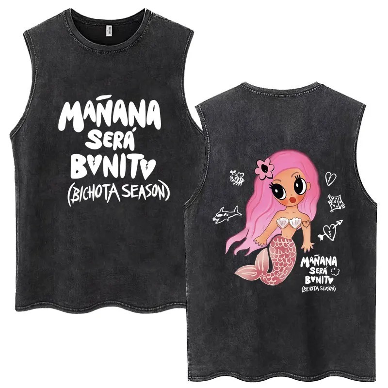 Hot Sale Karol G Bichota Music Album Washed Tank Tops Hip Hop Fashion 