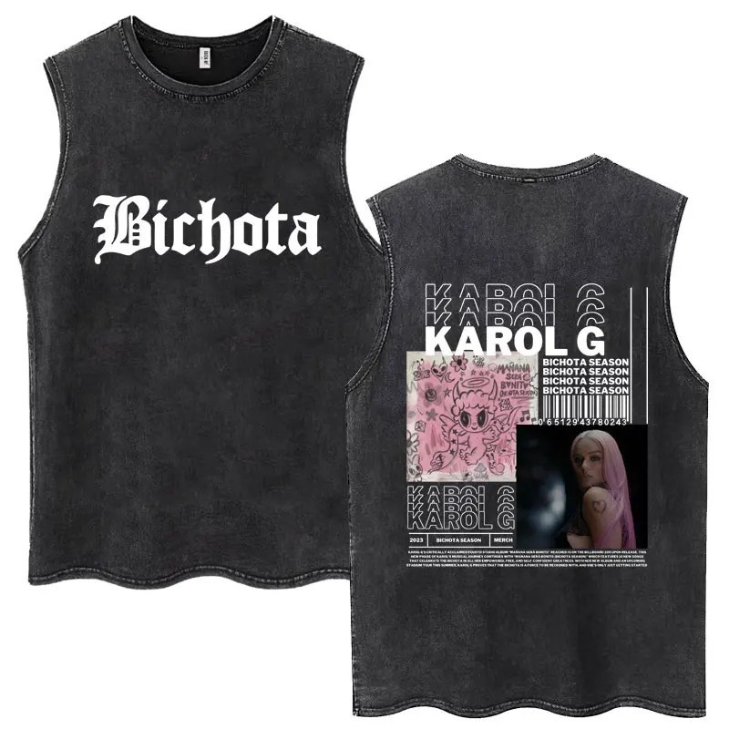 Hot Sale Karol G Bichota Music Album Washed Tank Tops Hip Hop Fashion 