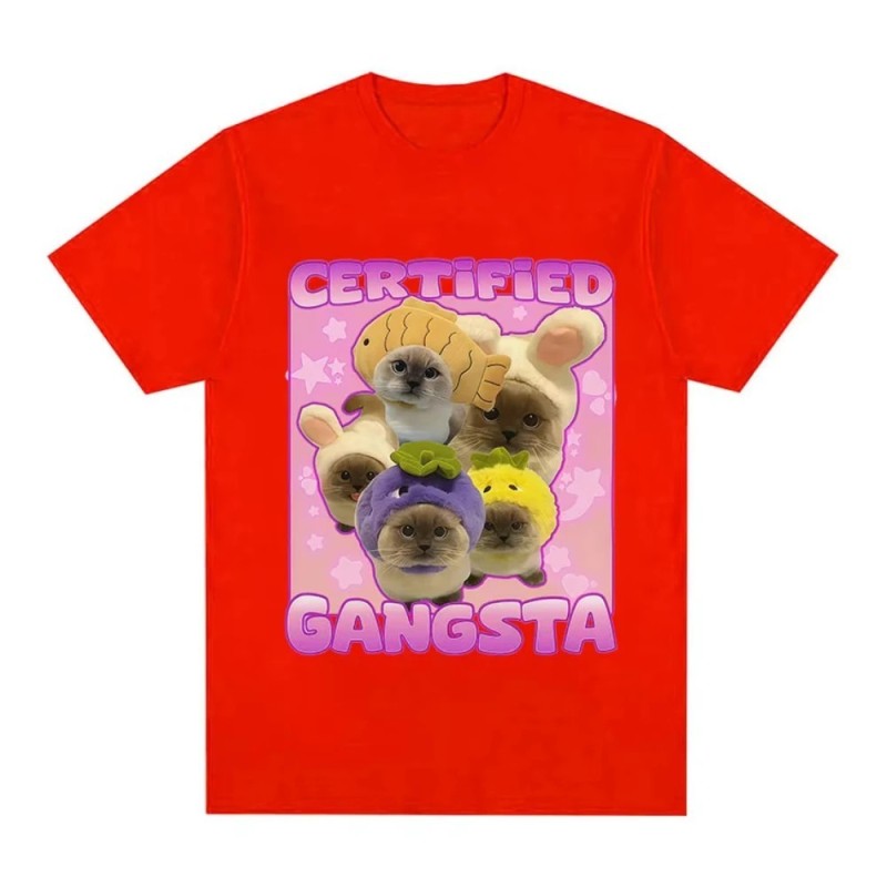 Certified Gangsta Funny Cat Meme T-shirts Men Women Cute Style Cotton 