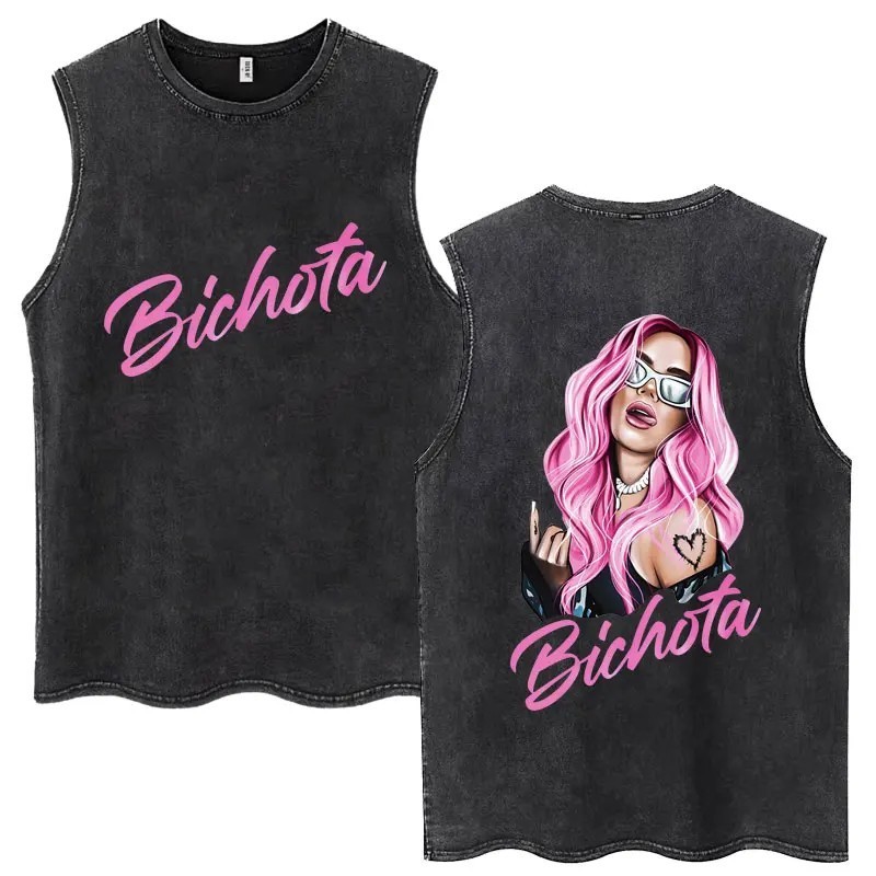 Hot Sale Karol G Bichota Music Album Washed Tank Tops Hip Hop Fashion 