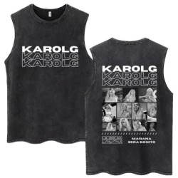 Hot Sale Karol G Bichota Music Album Washed Tank Tops Hip Hop Fashion 