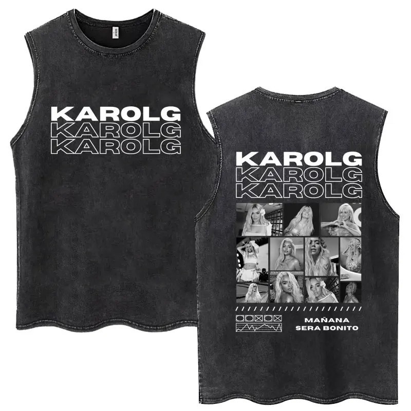 Hot Sale Karol G Bichota Music Album Washed Tank Tops Hip Hop Fashion 