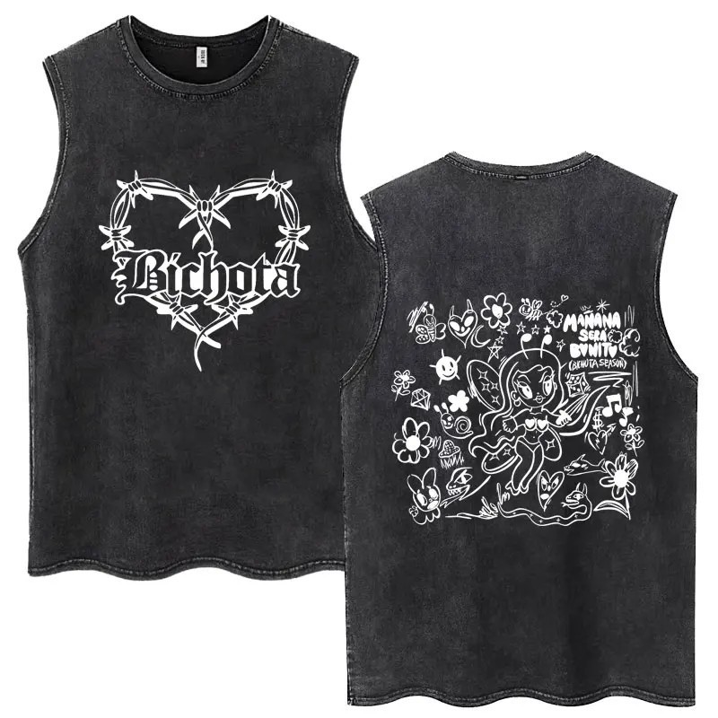 Hot Sale Karol G Bichota Music Album Washed Tank Tops Hip Hop Fashion 