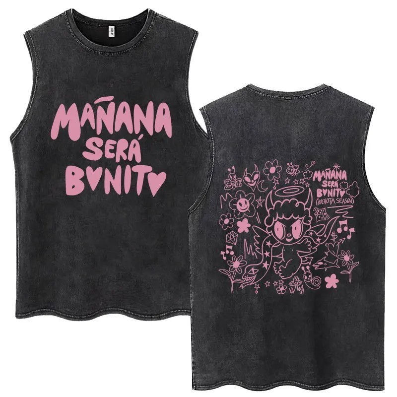 Hot Sale Karol G Bichota Music Album Washed Tank Tops Hip Hop Fashion 