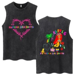 Hot Sale Karol G Bichota Music Album Washed Tank Tops Hip Hop Fashion 