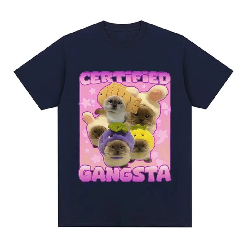 Certified Gangsta Funny Cat Meme T-shirts Men Women Cute Style Cotton 