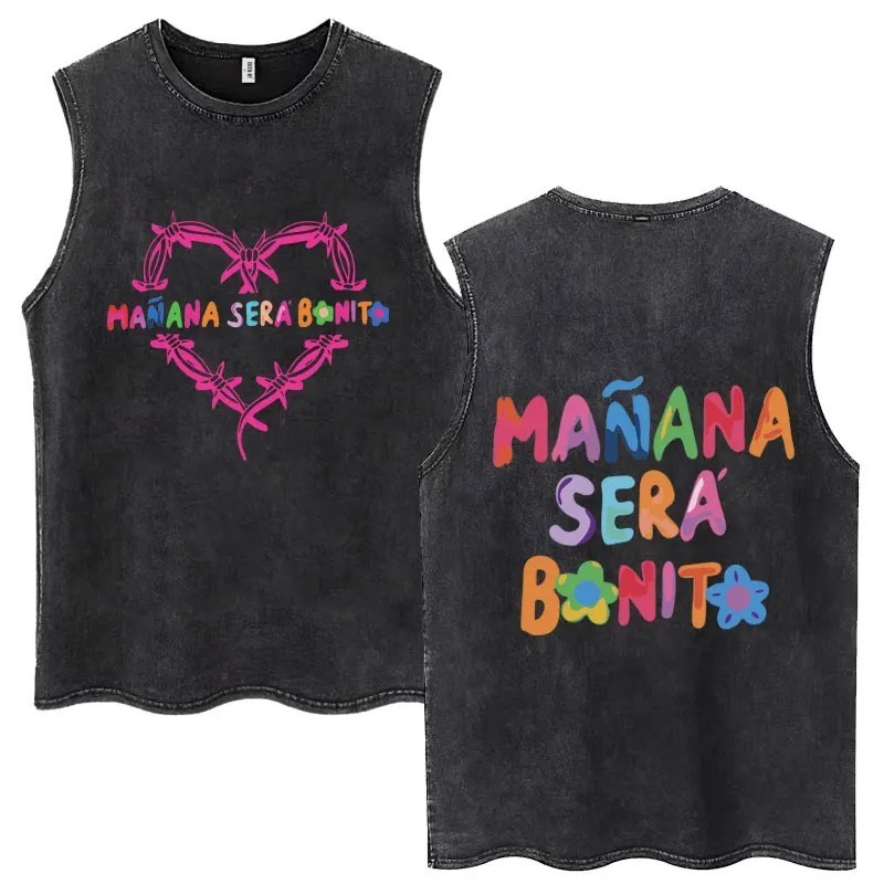 Hot Sale Karol G Bichota Music Album Washed Tank Tops Hip Hop Fashion 