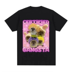 Certified Gangsta Funny Cat Meme T-shirts Men Women Cute Style Cotton 