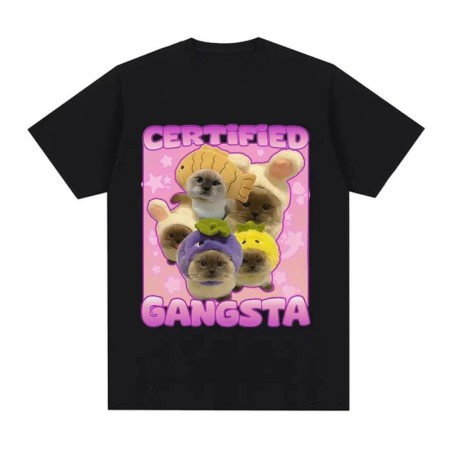 Certified Gangsta Funny Cat Meme T-shirts Men Women Cute Style Cotton 