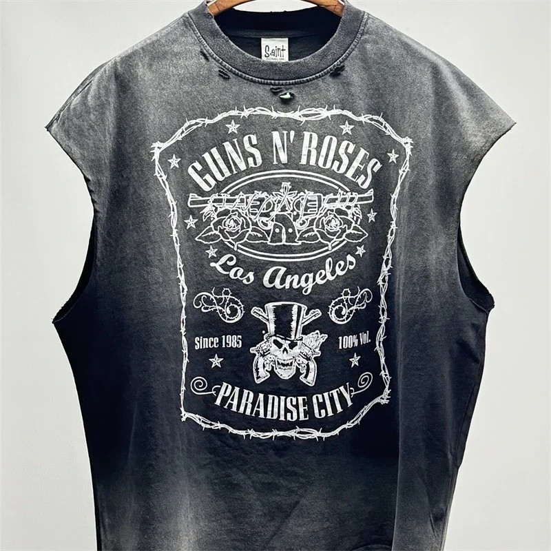 Vintage SAINT Guns N Roses Washed T-Shirts High Quality Dirty Soil Spr
