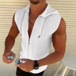 Men's Textured Zip Up Hooded Sleeveless Shirt Casual Summer Tank Top