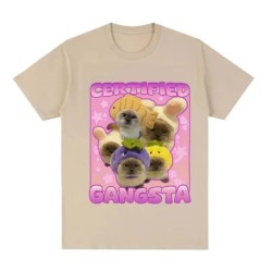 Certified Gangsta Funny Cat Meme T-shirts Men Women Cute Style Cotton 