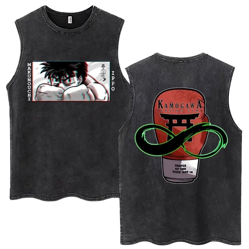 Hot Anime Hajime No Ippo Kamogawa Boxing Gym Washed Tops Men Makunouch