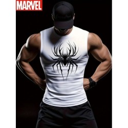 Men's Black Muscle Vest with Superhero Logo Printing, Sleeveless Shirt