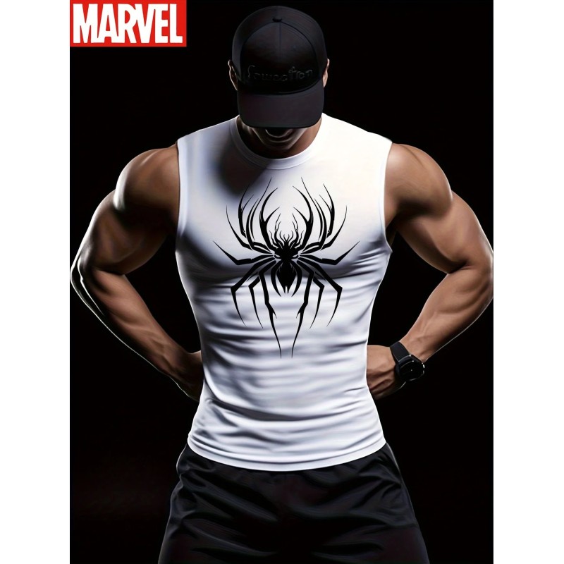 Men's Black Muscle Vest with Superhero Logo Printing, Sleeveless Shirt