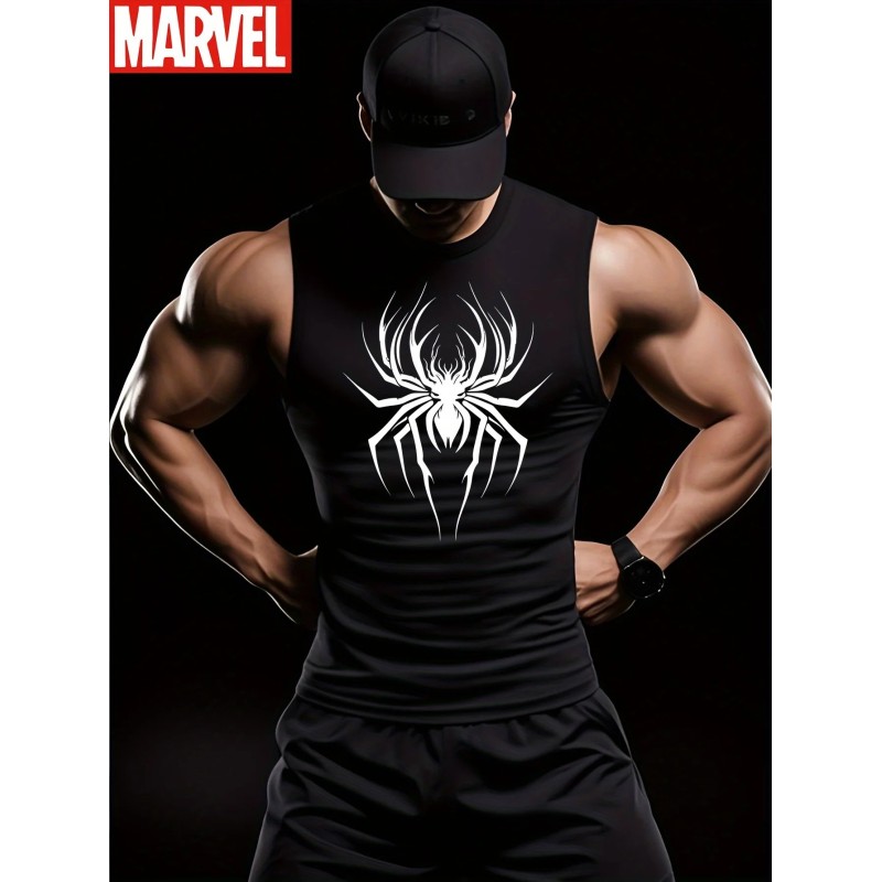 Men's Black Muscle Vest with Superhero Logo Printing, Sleeveless Shirt
