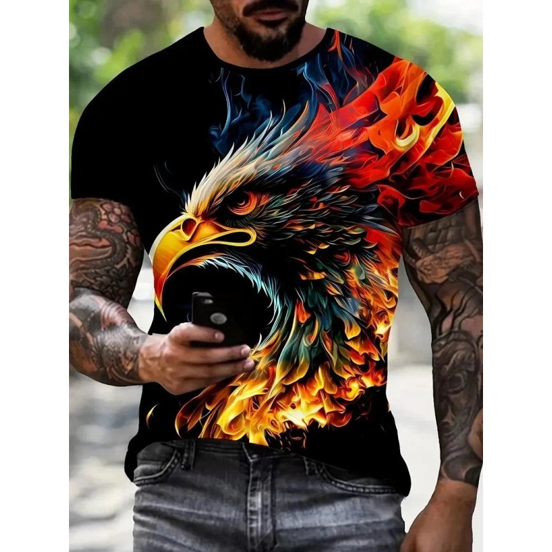 New Cool Eagle Pattern T Shirt For Men Clothing 3D Print Flame Eagle S