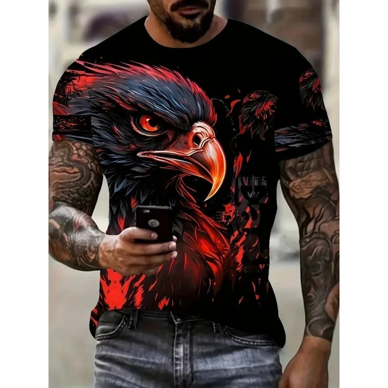 New Cool Eagle Pattern T Shirt For Men Clothing 3D Print Flame Eagle S