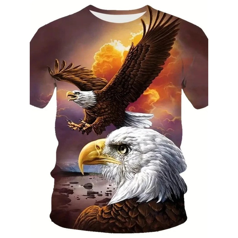 New Cool Eagle Pattern T Shirt For Men Clothing 3D Print Flame Eagle S