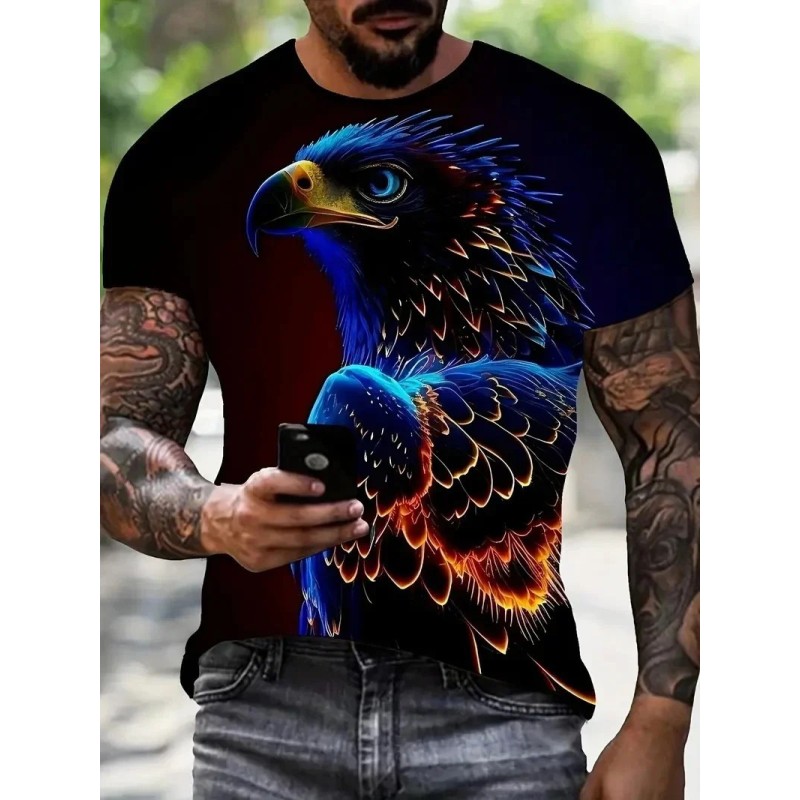 New Cool Eagle Pattern T Shirt For Men Clothing 3D Print Flame Eagle S